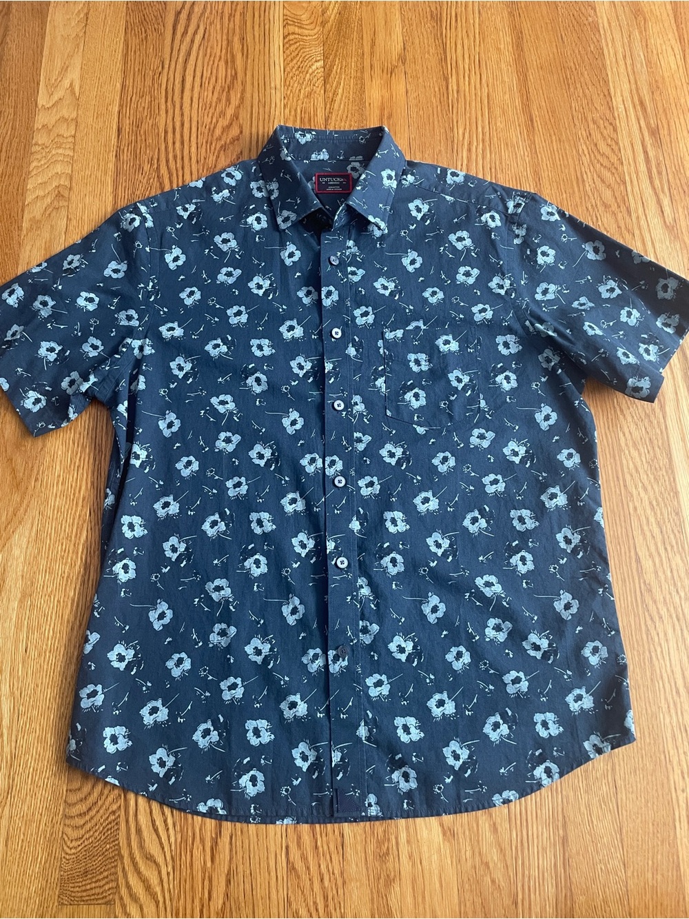 Untuckit Navy Blue Floral Short-Sleeve Button-Up Shirt